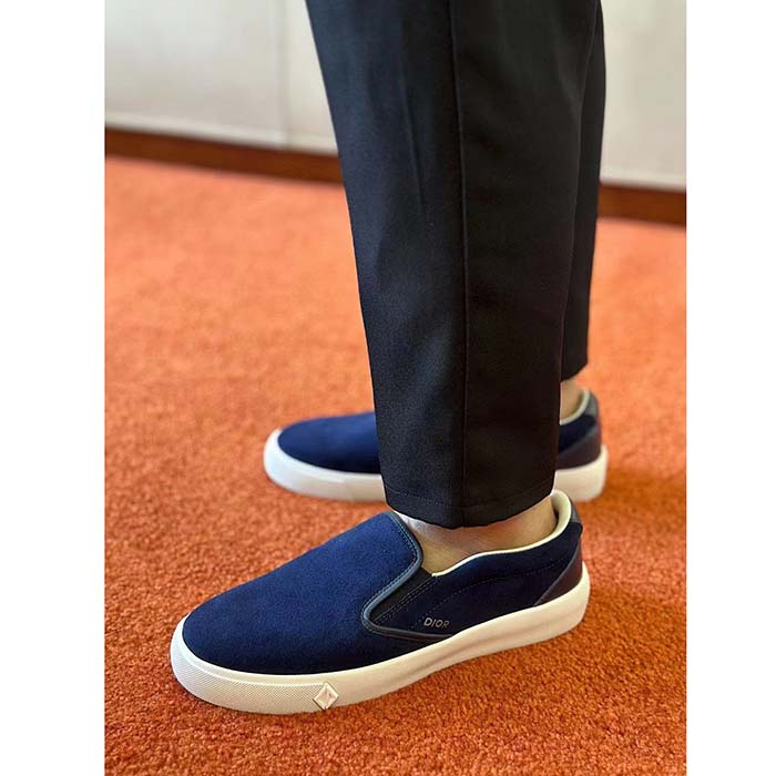 Dior Unisex CD Shoes B101 Slip-On Sneaker Navy Blue Suede Smooth Calfskin (6)