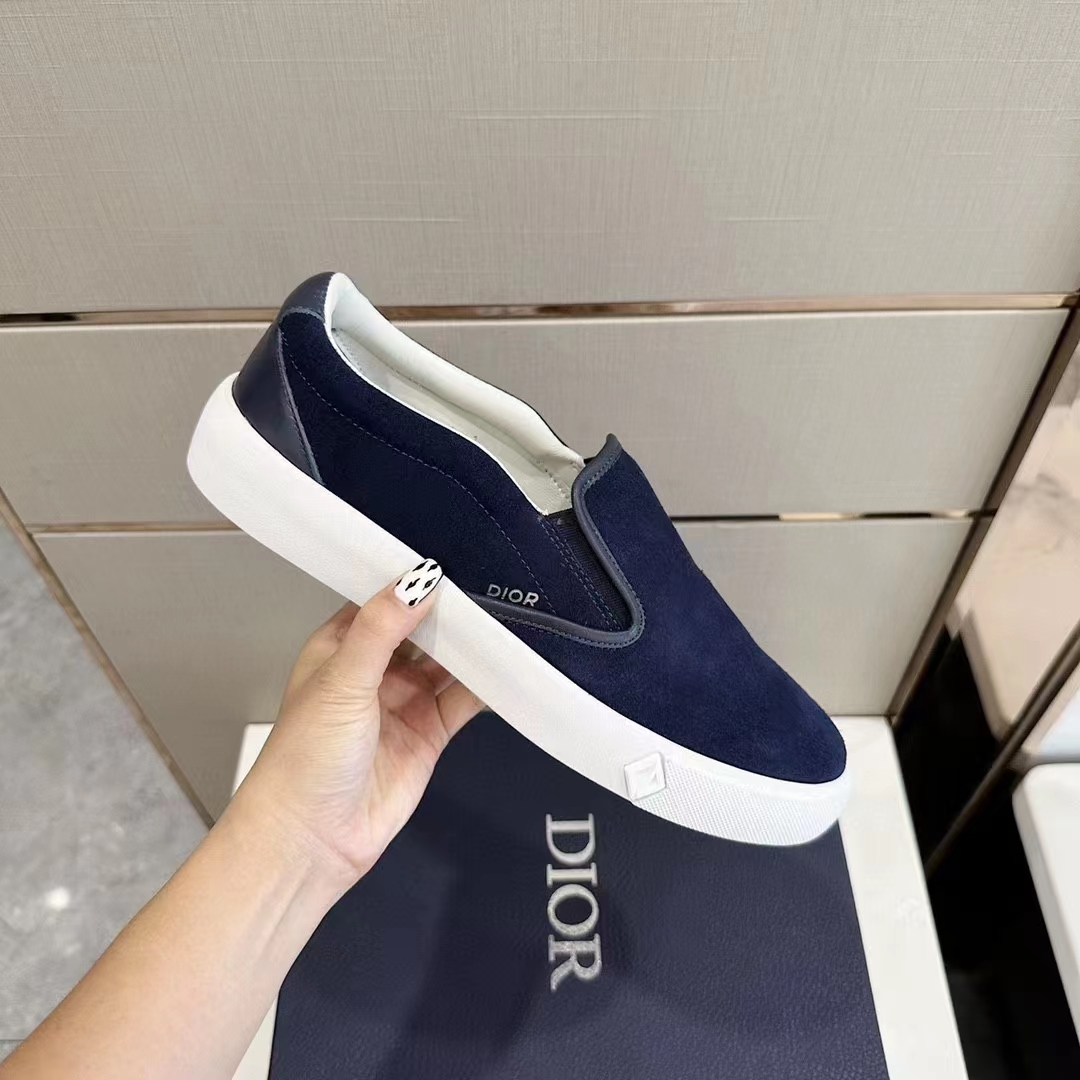 Dior Unisex CD Shoes B101 Slip-On Sneaker Navy Blue Suede Smooth Calfskin (7)
