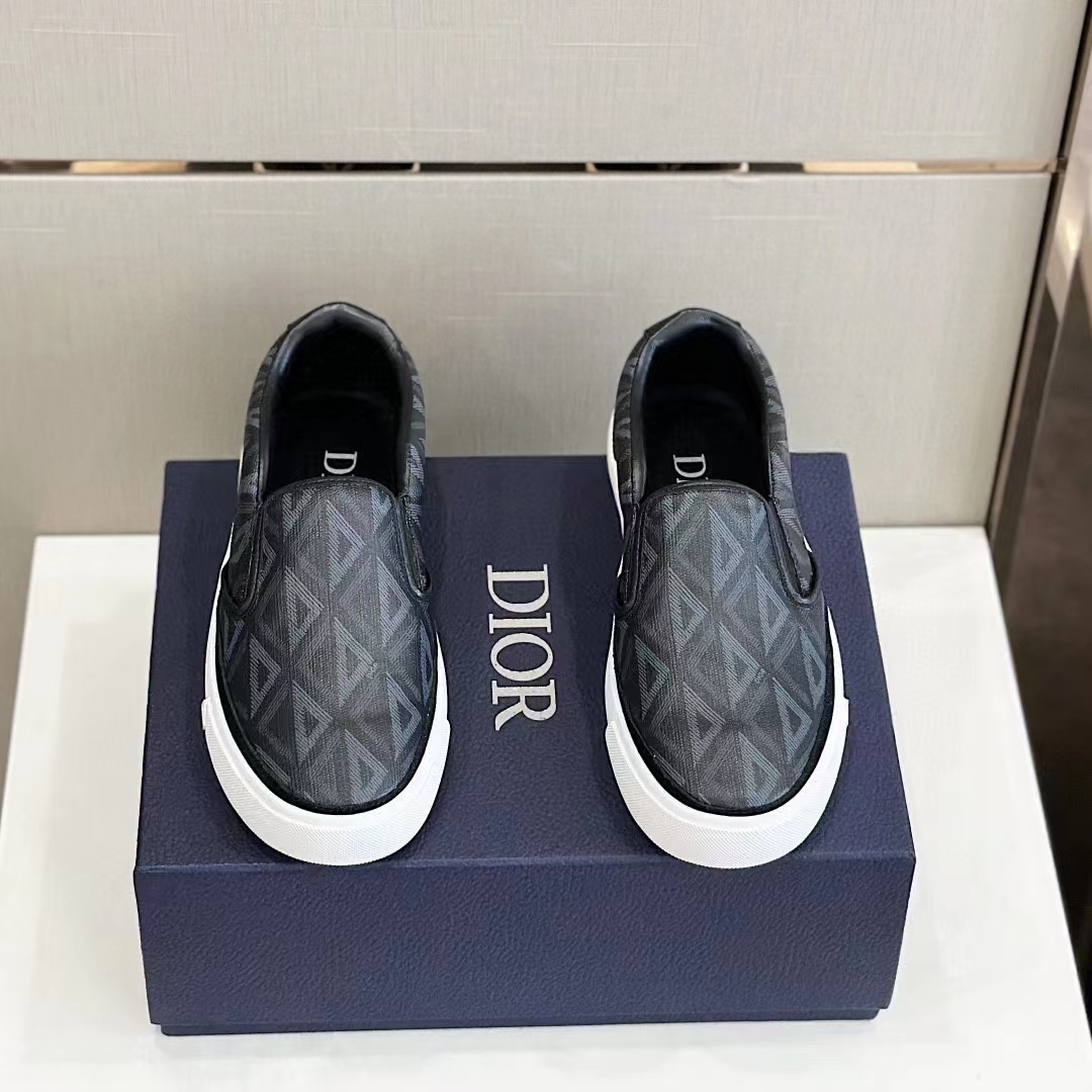 Dior Unisex Shoes B101 Slip-On Sneaker Black CD Diamond Canvas Smooth Calfskin (10)