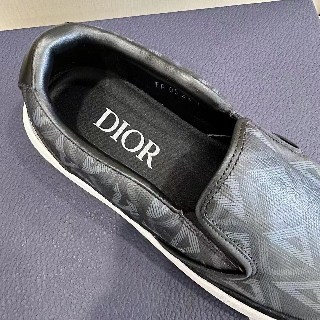 Dior Unisex Shoes B101 Slip-On Sneaker Black CD Diamond Canvas Smooth Calfskin (6)