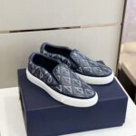 Dior Unisex Shoes B101 Slip-On Sneaker Navy Blue CD Diamond Canvas Smooth Calfskin – Bild 3
