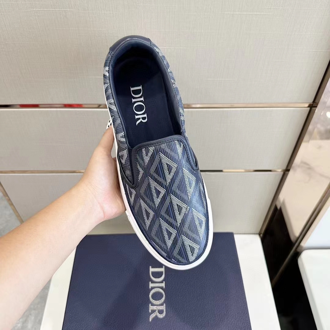 Dior Unisex Shoes B101 Slip-On Sneaker Navy Blue CD Diamond Canvas Smooth Calfskin (11)