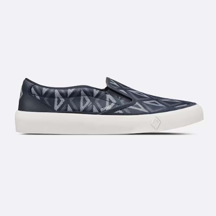 Dior Unisex Shoes B101 Slip-On Sneaker Navy Blue CD Diamond Canvas Smooth Calfskin