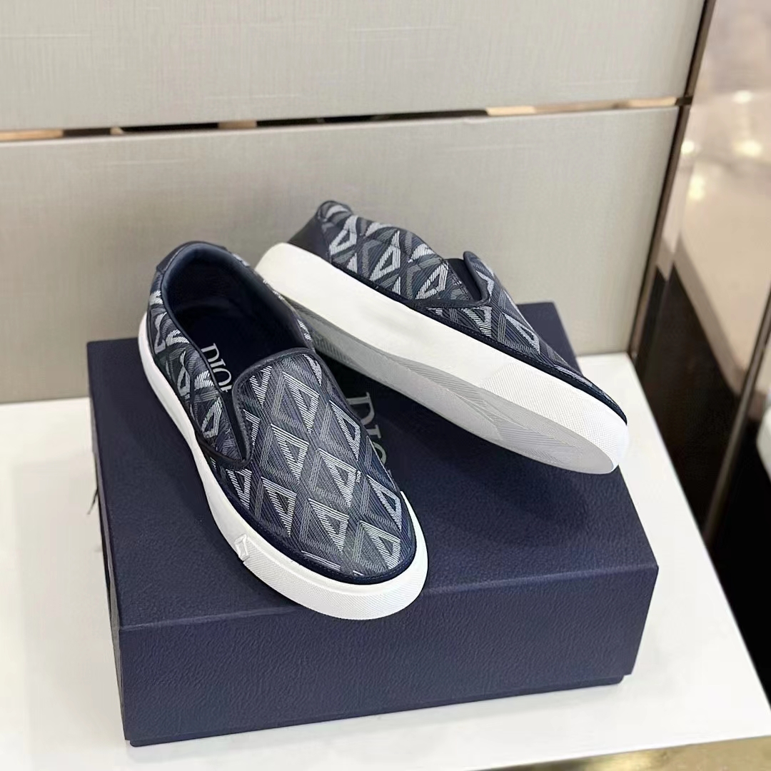 Dior Unisex Shoes B101 Slip-On Sneaker Navy Blue CD Diamond Canvas Smooth Calfskin (5)
