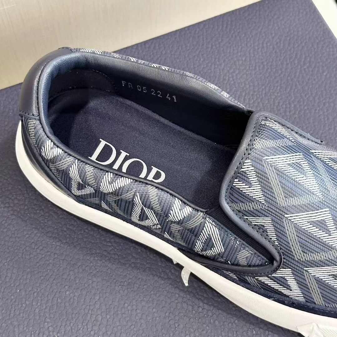 Dior Unisex Shoes B101 Slip-On Sneaker Navy Blue CD Diamond Canvas Smooth Calfskin (7)