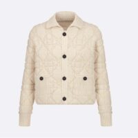 Dior Women CD Cannage Jacket White Technical Wool Cashmere Knit Horn Buttons (12)
