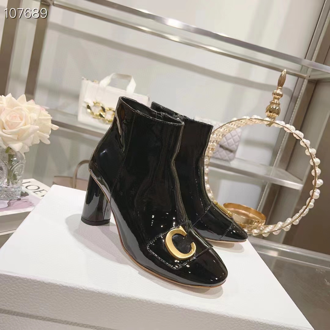 Dior Women CD C’est Dior Heeled Ankle Boot Black Patent Calfskin (1)