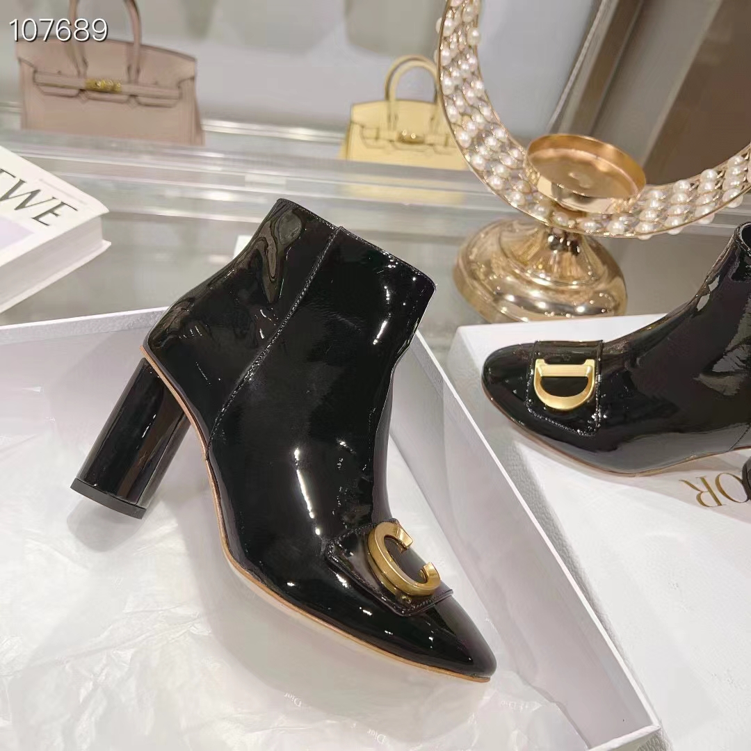 Dior Women CD C’est Dior Heeled Ankle Boot Black Patent Calfskin (8)