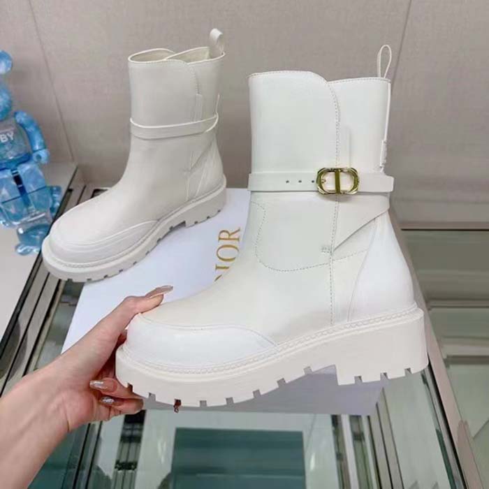 Dior Women CD Dior Empreinte Ankle Boot White Calfskin Rubber (11)