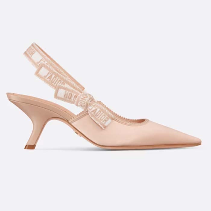 Dior Women CD J'Adior Slingback Pump Nude Embroidered Satin Cotton