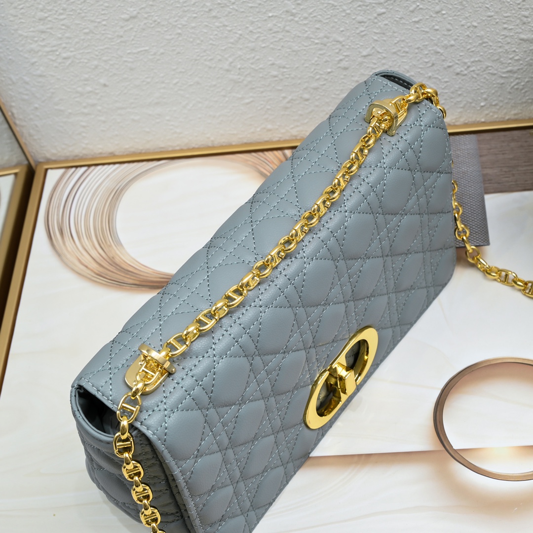Dior Women CD Large Dior Caro Bag Stone Gray Supple Cannage Calfskin (4)