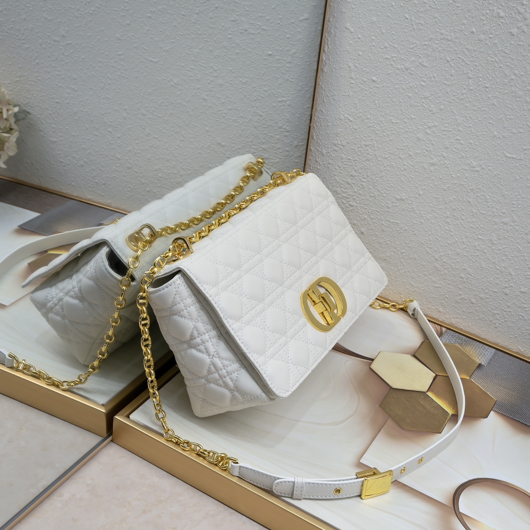 Dior Women CD Large Dior Caro Bag Stone Ivory Supple Cannage Calfskin (4)