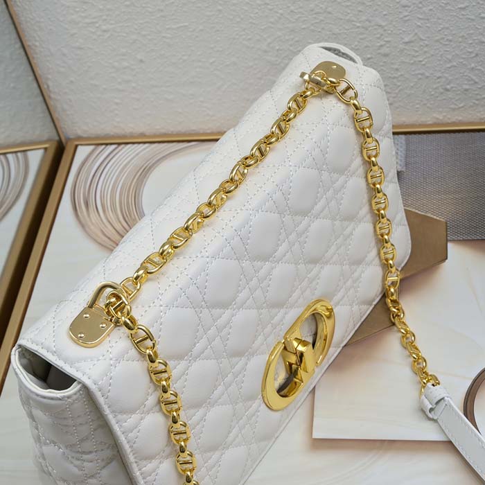 Dior Women CD Large Dior Caro Bag Stone Ivory Supple Cannage Calfskin (9)
