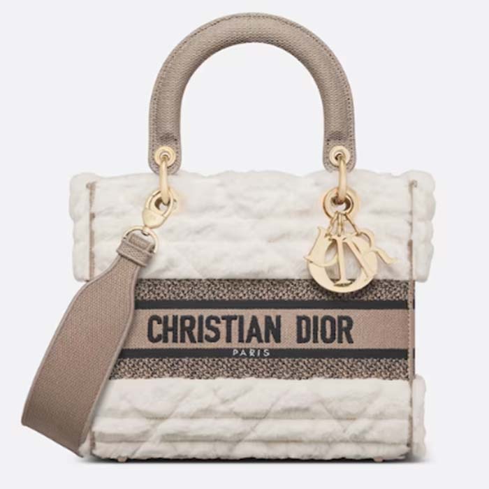 Dior Women CD Medium Lady D-Lite Bag Ice Cannage Shearling Interior Zip Large Patch Pocket
