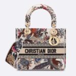 Sac CD moyen Lady D-Lite Dior Femme Latte Multicolore Broderie Dior Jardin D'Hiver