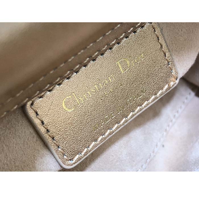 Dior Women CD Mini Lady Bag Caramel Beige Cannage Cotton Embroidered Micropearls (10)