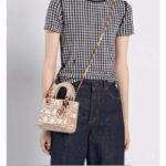 Dior Women CD Mini Lady Bag Caramel Beige Cannage Cotton Embroidered Micropearls - immagine 11