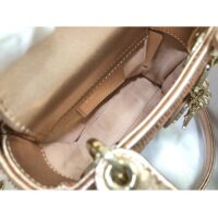 Dior Women CD Mini Lady Bag Caramel Beige Cannage Cotton Embroidered Micropearls (3)