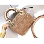Dior Women CD Mini Lady Bag Caramel Beige Cannage Cotton Embroidered Micropearls - immagine 3