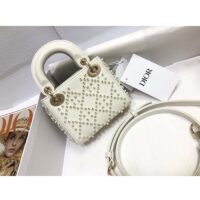 Dior Women CD Mini Lady Bag Latte Crinkle-Effect Lambskin White Resin Half-Pearl Cannage (1)