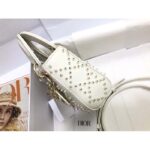 Dior Women CD Mini Lady Bag Latte Crinkle-Effect Lambskin White Resin Half-Pearl Cannage - Image 4