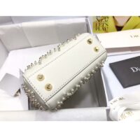 Dior Women CD Mini Lady Bag Latte Crinkle-Effect Lambskin White Resin Half-Pearl Cannage (1)