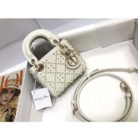 Dior Women CD Mini Lady Bag Latte Crinkle-Effect Lambskin White Resin Half-Pearl Cannage (1)