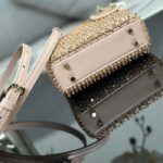 Dior Women CD Mini Lady Bag Square-Motif Embroidery Set Pink Strass White Round Beads - Image 6
