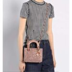 Dior Women CD Mini Lady Bag Square-Motif Embroidery Set Pink Strass White Round Beads - Image 11
