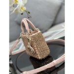 Dior Women CD Mini Lady Bag Square-Motif Embroidery Set Pink Strass White Round Beads - Image 5