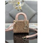 Dior Women CD Mini Lady Bag Square-Motif Embroidery Set Pink Strass White Round Beads - Image 2