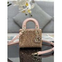 Dior Women CD Mini Lady Bag Square-Motif Embroidery Set Pink Strass White Round Beads (2)