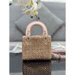 Dior Women CD Mini Lady Bag Square-Motif Embroidery Set Pink Strass White Round Beads - Image 4