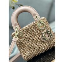 Dior Women CD Mini Lady Bag Square-Motif Embroidery Set Pink Strass White Round Beads (2)