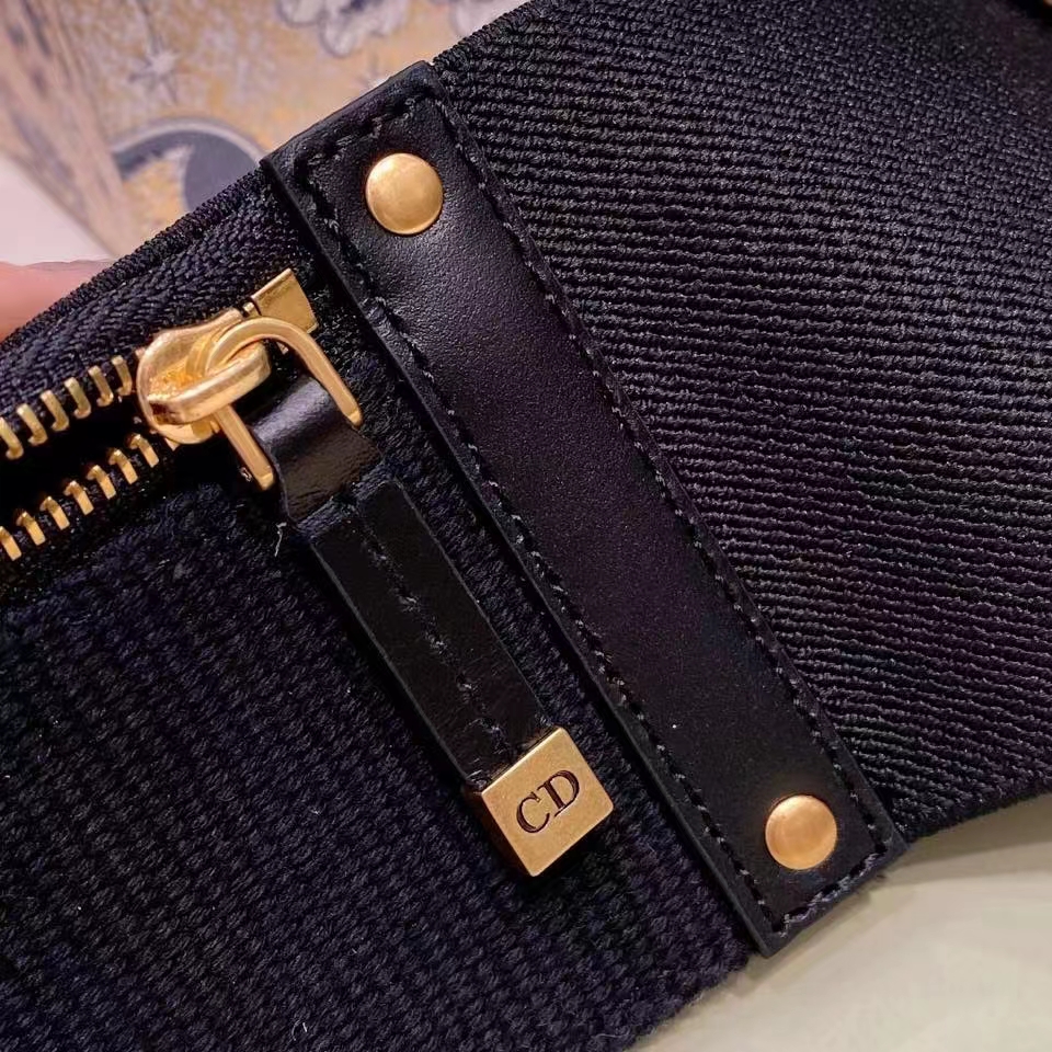 Dior Women CD Saddle Belt Black Smooth Calfskin Technical Fabric 80 MM Width