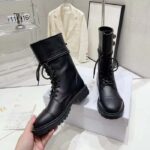 Dior Women CD Shoes D-Trap Ankle Boot Black Calfskin Shearling – Image 7