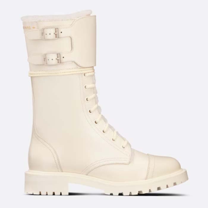 Dior Women CD Shoes D-Trap Ankle Boot White Calfskin Shearling
