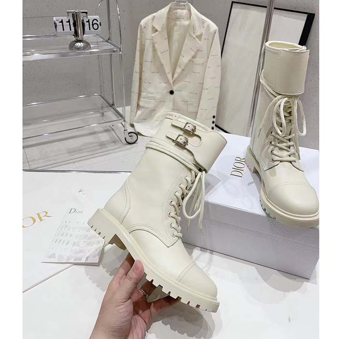 Dior Women CD Shoes D-Trap Ankle Boot White Calfskin Shearling (5)