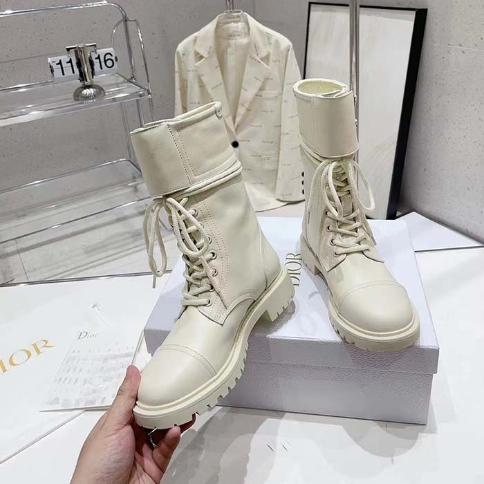 Dior Women CD Shoes D-Trap Ankle Boot White Calfskin Shearling (6)