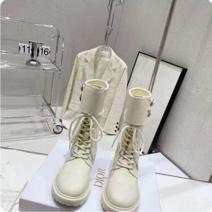 Dior Women CD Shoes D-Trap Ankle Boot White Calfskin Shearling (9)