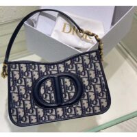 Dior Women CD Signature Hobo Mini Bag Blue Dior Oblique Jacquard (3)