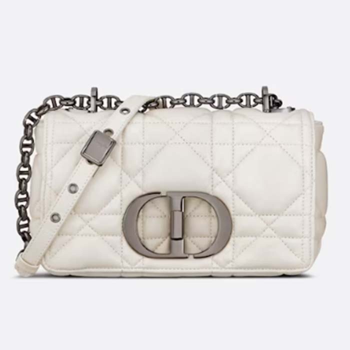Dior Women CD Small Dior Caro Bag Latte Quilted Macrocannage Calfskin