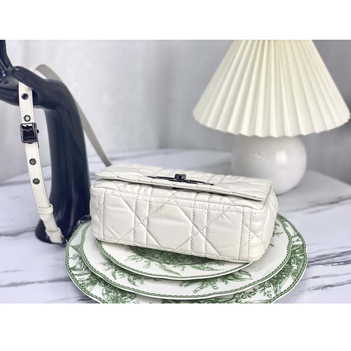 Dior Women CD Small Dior Caro Bag Latte Quilted Macrocannage Calfskin (11)