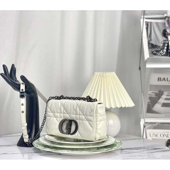 Dior Women CD Small Dior Caro Bag Latte Quilted Macrocannage Calfskin (12)