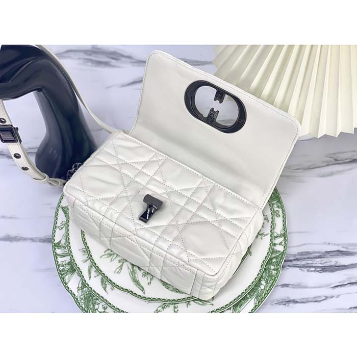 Dior Women CD Small Dior Caro Bag Latte Quilted Macrocannage Calfskin (4)