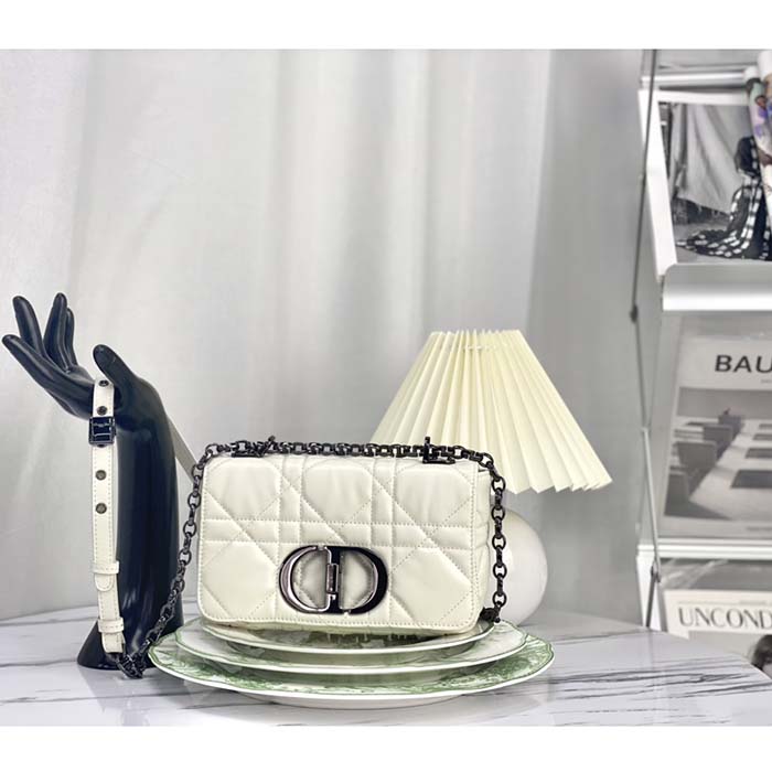 Dior Women CD Small Dior Caro Bag Latte Quilted Macrocannage Calfskin (6)