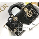 Dior Women CD Small Lady D-Joy Bag Black Crinkle-Effect Lambskin White Resin Half-Pearl Cannage - Image 2
