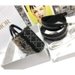 Dior Women CD Small Lady D-Joy Bag Black Crinkle-Effect Lambskin White Resin Half-Pearl Cannage - Image 5