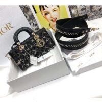 Dior Women CD Small Lady D-Joy Bag Black Crinkle-Effect Lambskin White Resin Half-Pearl Cannage (1)