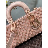 Dior Women CD Small Lady D-Joy Bag Rose Des Vents Cannage Calfskin Embroidered Resin Pearls (2)